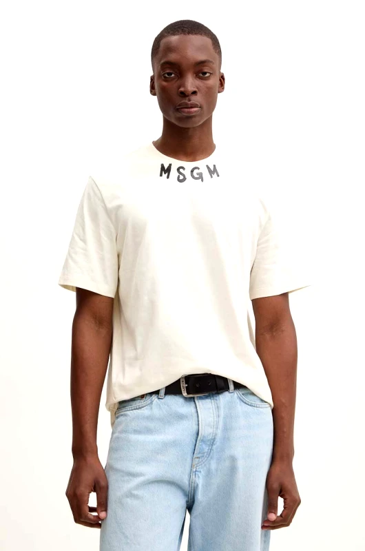 MSGM Βαμβακερό μπλουζάκι MSGM ανδρικό, χρώμα: μπεζ, 3740MM102.247798