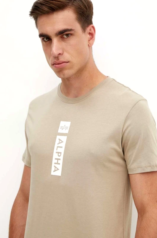 Alpha Industries Βαμβακερό μπλουζάκι Alpha Industries ανδρικό, χρώμα: μπεζ, 146509