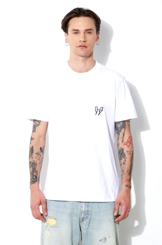 Neil Barrett Βαμβακερό μπλουζάκι Neil Barrett Slim Double Bolt ανδρικό, χρώμα: άσπρο, MY70218R-Y523-100N