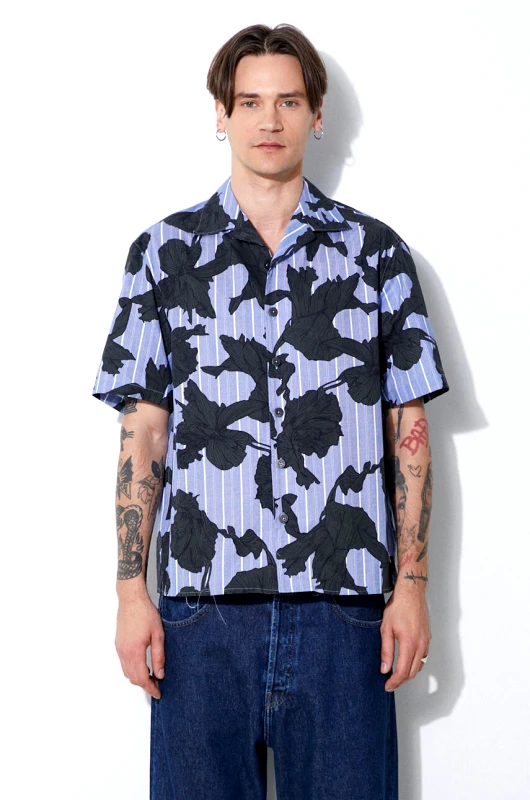 Neil Barrett Βαμβακερό πουκάμισο Neil Barrett Boxy Bold Flowers Print Short Sleeve Shirt ανδρικό, MY60214A-Y059-765N