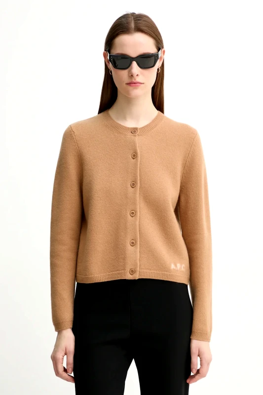A.P.C. Μάλλινη ζακέτα A.P.C. cardigan mila χρώμα: καφέ, WVBDK.F22301