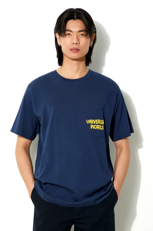 Universal Works Βαμβακερό μπλουζάκι Universal Works Print Pocket Tee ανδρικό, χρώμα: ναυτικό μπλε, 30611.NAVY