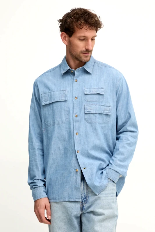 Barbour Τζιν πουκάμισο Barbour ανδρικό, χρώμα: μπλε, MSH5551BL15