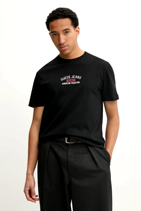 Guess Jeans Βαμβακερό μπλουζάκι Guess Jeans ανδρικό, χρώμα: μαύρο, M5RI77 K8FQ4