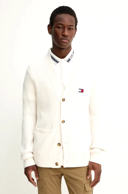 Tommy Jeans Πλεκτή ζακέτα Tommy Jeans χρώμα: μπεζ, DM0DM21111