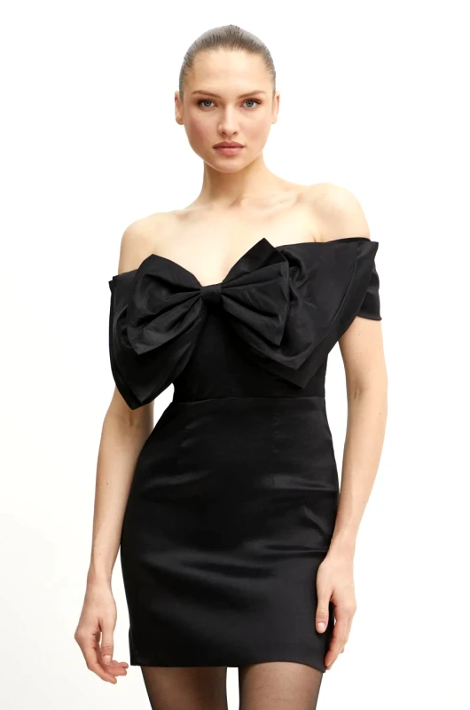 Bardot Φόρεμα Bardot MINI BOW DRESS χρώμα: μαύρο, 54327DB2