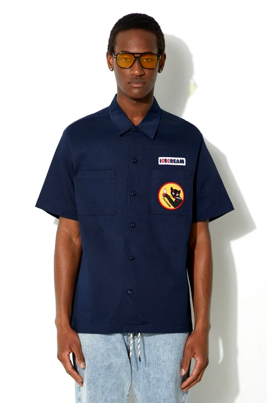 Icecream Πουκάμισο ICECREAM Waitress Camp Collar Shirt χρώμα: ναυτικό μπλε, IC24117