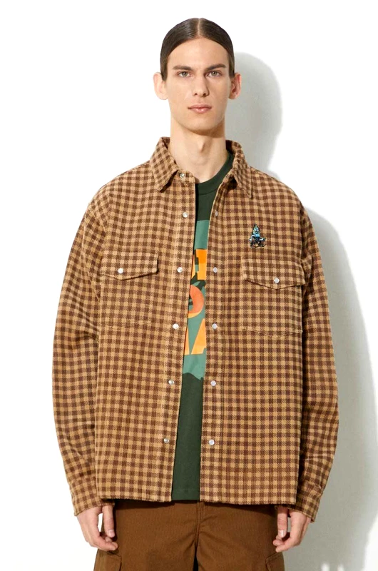Icecream Πουκάμισο μπουφάν ICECREAM Corduroy Check χρώμα: καφέ, IC24119
