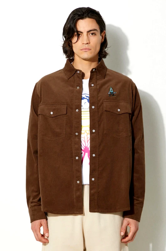Icecream Πουκάμισο κοτλέ ICECREAM Needle Cord Shirt χρώμα: καφέ, IC24221
