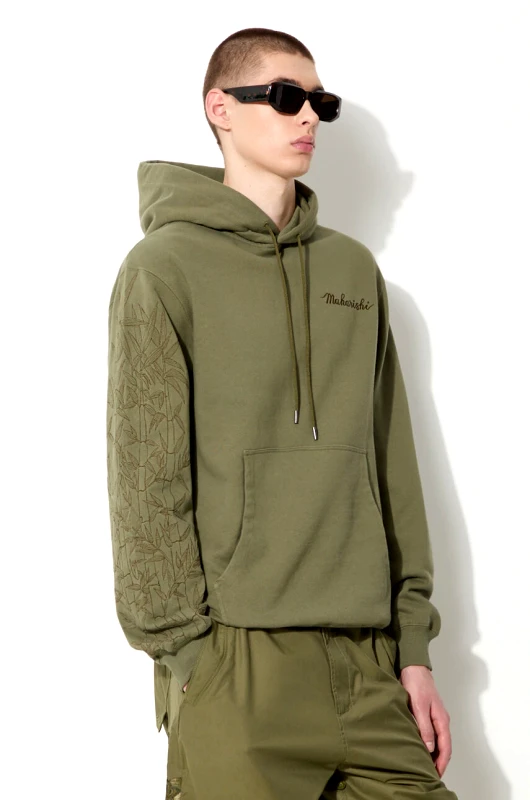 Maharishi Βαμβακερή μπλούζα Maharishi Dragon Bamboo Hooded Sweat χρώμα: πράσινο, με κουκούλα, 5075.OLIVE