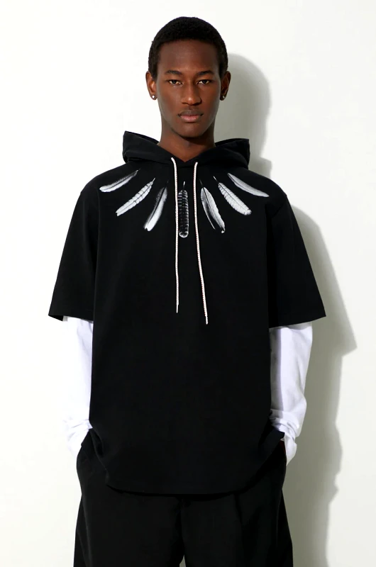 Marcelo Burlon Φούτερ Marcelo Burlon Collar Feathers Dbl Sleeves χρώμα: μαύρο, με κουκούλα, CMAB044S24JER0021001