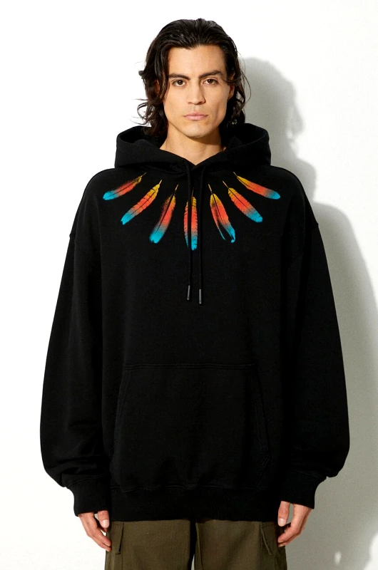 Marcelo Burlon Βαμβακερή μπλούζα Marcelo Burlon Collar Feathers Comfy Hoodie χρώμα: μαύρο, με κουκούλα, CMBB106F24FLE0031084