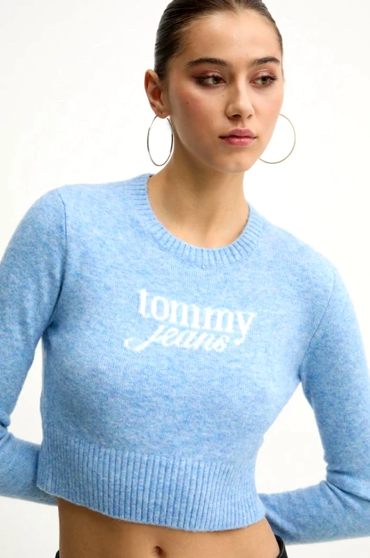Tommy Jeans Πουλόβερ με προσθήκη μαλλιού Tommy Jeans γυναικείο, χρώμα: μπλε, DW0DW19895