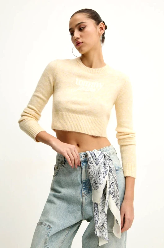 Tommy Jeans Πουλόβερ με προσθήκη μαλλιού Tommy Jeans γυναικείο, χρώμα: κίτρινο, DW0DW19895