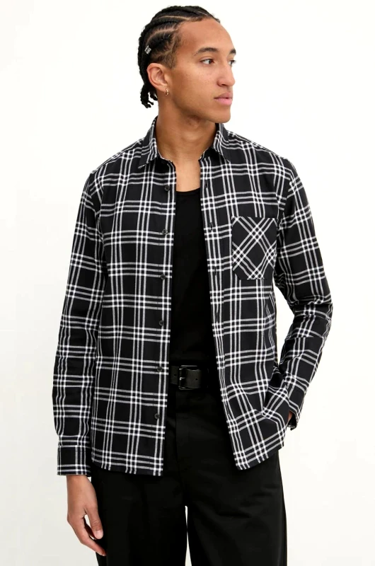 HUGO Βαμβακερό πουκάμισο HUGO ανδρικό, χρώμα: μαύρο, 50534853