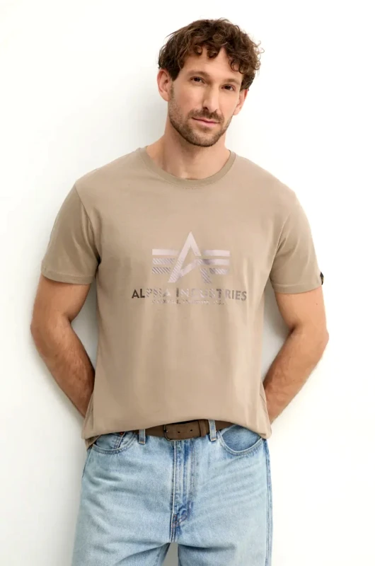 Alpha Industries Βαμβακερό μπλουζάκι Alpha Industries ανδρικό, χρώμα: μπεζ, 100501CB