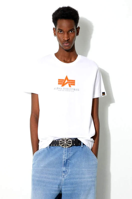 Alpha Industries Βαμβακερό μπλουζάκι Alpha Industries Basic Rubber ανδρικό, χρώμα: άσπρο, 100501RB