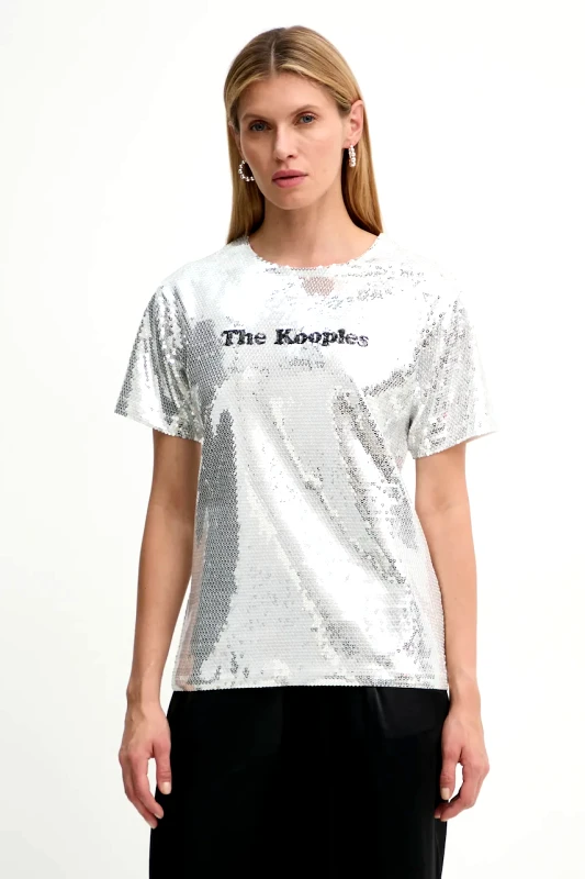 The Kooples Μπλουζάκι The Kooples χρώμα: ασημί, FTSC29036K
