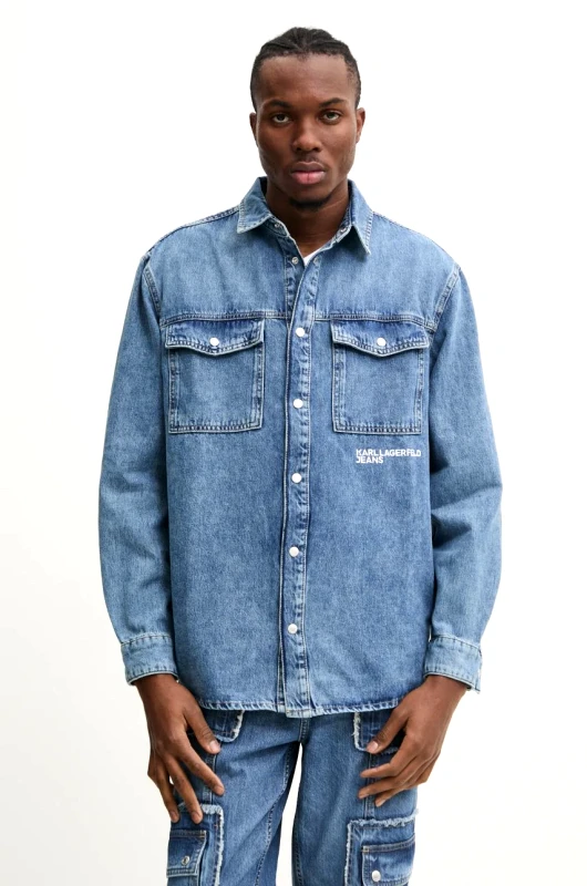 Karl Lagerfeld Jeans Τζιν πουκάμισο Karl Lagerfeld Jeans ανδρικό, χρώμα: μπλε, A1M16012