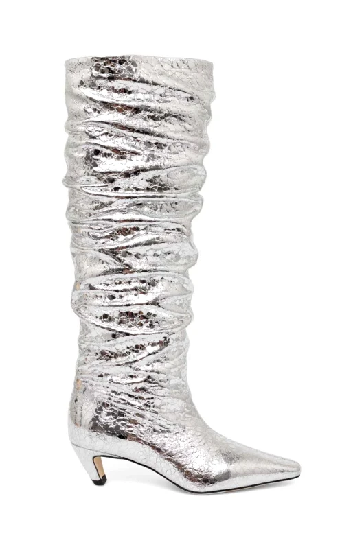 MSGM Δερμάτινες μπότες MSGM γυναικείες, χρώμα: ασημί, 3741MDS710 905