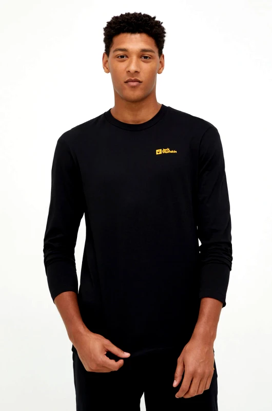 Jack Wolfskin Βαμβακερή μπλούζα με μακριά μανίκια Jack Wolfskin Essential χρώμα: μαύρο