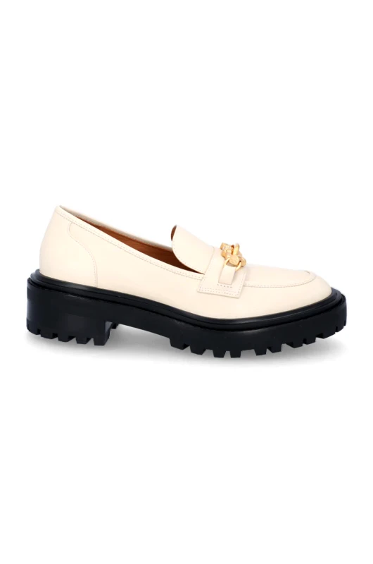 Tory Burch Δερμάτινα μοκασίνια Tory Burch JESSA LUG SOLE LOAFER γυναικεία, χρώμα: κρεμ