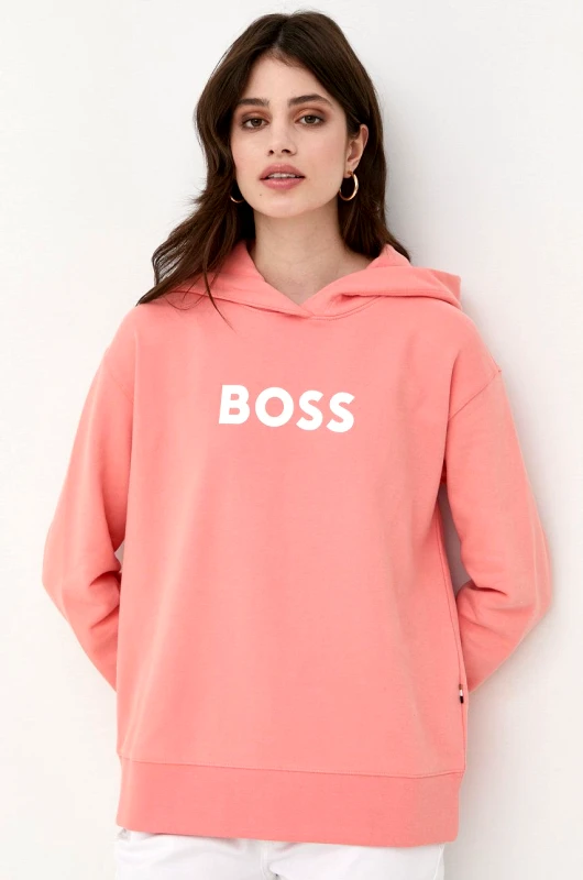 BOSS Βαμβακερή μπλούζα BOSS γυναικεία, χρώμα: πορτοκαλί,
