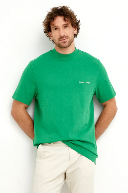Samsoe Samsoe Βαμβακερό μπλουζάκι Samsoe Samsoe χρώμα: πράσινο
