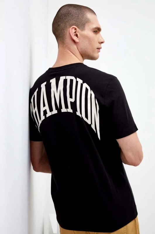 Champion Βαμβακερό μπλουζάκι Champion χρώμα: μαύρο