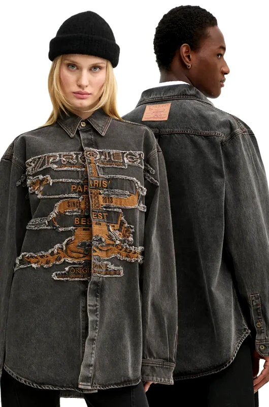 Y/Project Τζιν πουκάμισο Y/Project EVERGREEN PARIS' BEST PATCH DENIM SHIRT χρώμα: γκρι, 207SI002