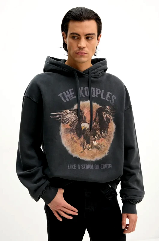 The Kooples Βαμβακερή μπλούζα The Kooples χρώμα: γκρι, με κουκούλα, HSWE29023K