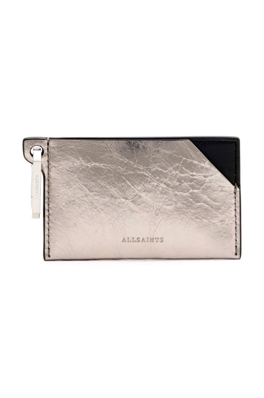 AllSaints Δερμάτινη θήκη για κάρτες AllSaints HEX CARDHOLDER χρώμα: ασημί, W173XB