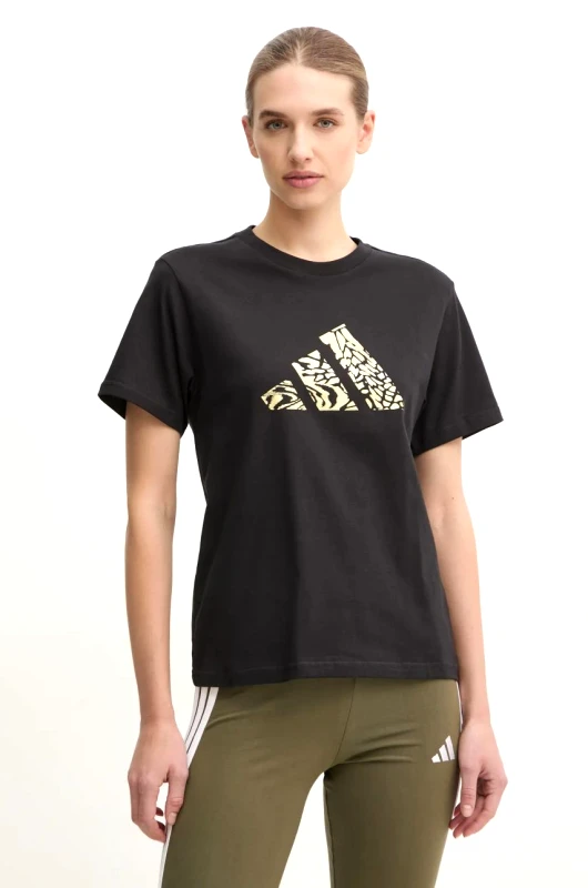 adidas Βαμβακερό μπλουζάκι adidas W T MET TEE γυναικείο, χρώμα: μαύρο, JJ4059
