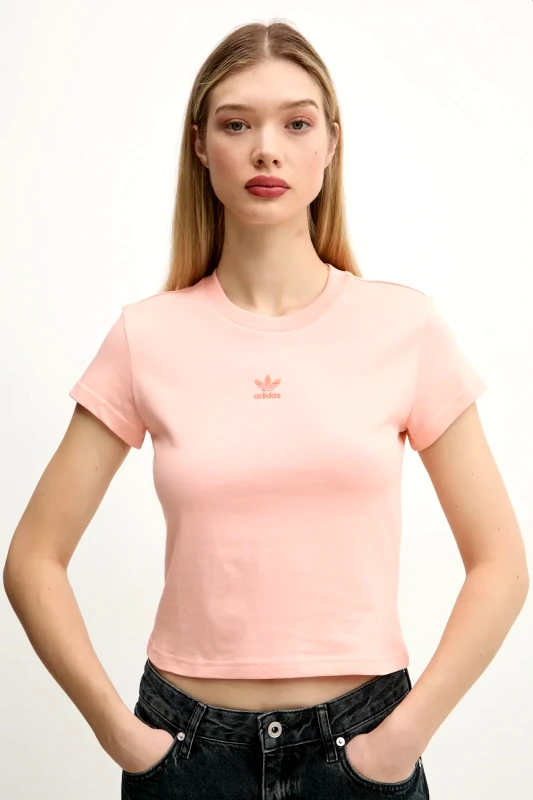 adidas Originals Βαμβακερό μπλουζάκι adidas Originals Essential γυναικείο, χρώμα: πορτοκαλί, JC8971