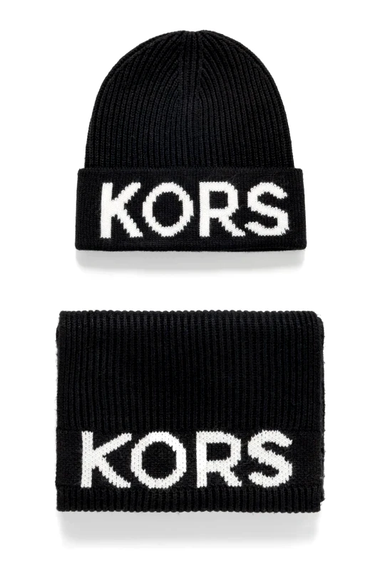 MICHAEL Michael Kors Σκούφος και κασκόλ από μείγμα μαλλιού MICHAEL Michael Kors χρώμα: μαύρο, 540005