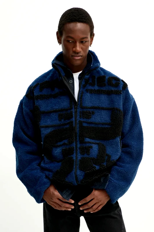 Y/Project Μπουφάν Y/Project PARIS' BEST JACQUARD FLEECE JACKET χρώμα: ναυτικό μπλε, 209JA002