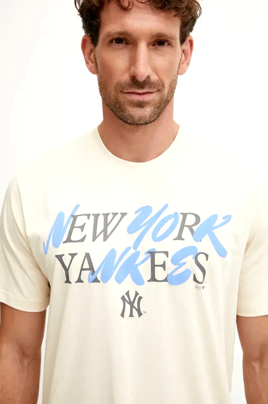 47 brand Βαμβακερό μπλουζάκι 47 brand MLB New York Yankees ανδρικό, χρώμα: μπεζ, BB017TEPUFF636101Y0
