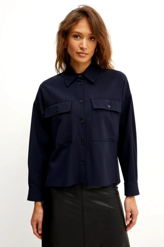Weekend Max Mara Πουκάμισο από μείγμα μαλλιού Weekend Max Mara χρώμα: ναυτικό μπλε, 2425046042600