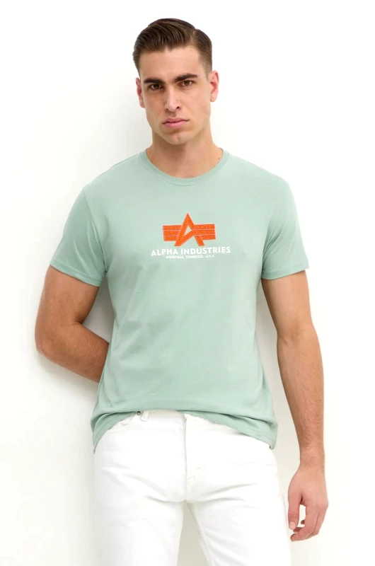 Alpha Industries Βαμβακερό μπλουζάκι Alpha Industries Basic Rubber ανδρικό, χρώμα: πράσινο, 100501RB
