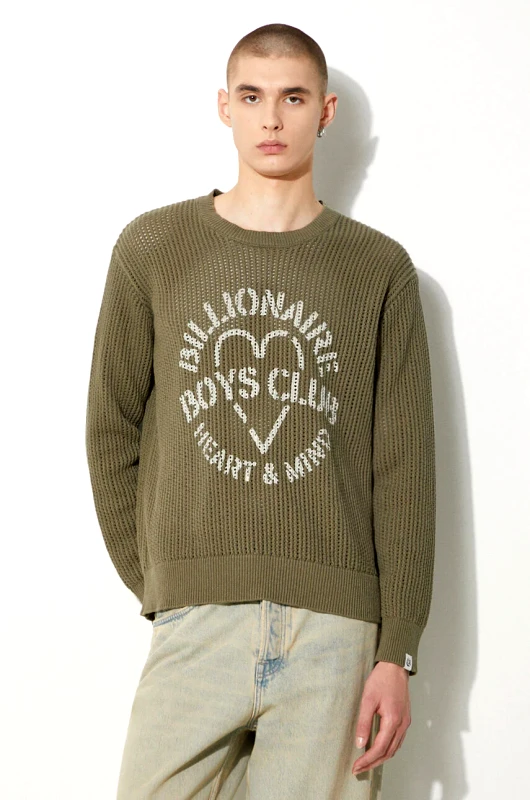 Billionaire Boys Club Βαμβακερό πουλόβερ Billionaire Boys Club Heart & Mind Stencil Logo Jumper χρώμα: πράσινο, B24224