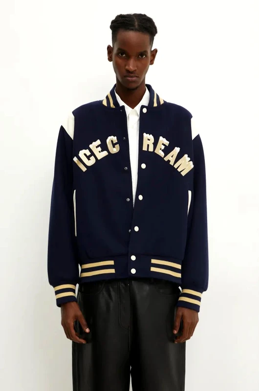 Icecream Μπουφάν bomber ICECREAM Drippy Varsity Jacket ανδρικό, χρώμα: ναυτικό μπλε, IC24301