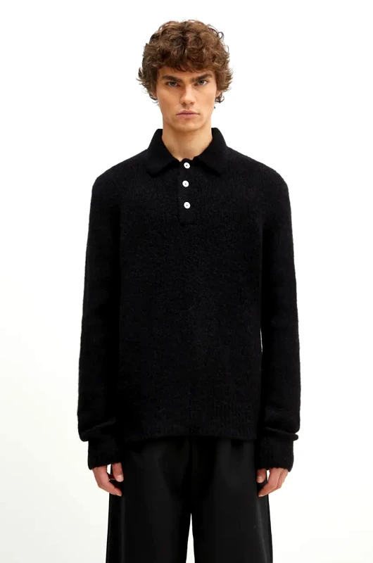 Norse Projects Μάλλινο πουλόβερ Norse Projects Rasmus Relaxed Brushed Polo ανδρικό, χρώμα: μαύρο, N45.0614.9999