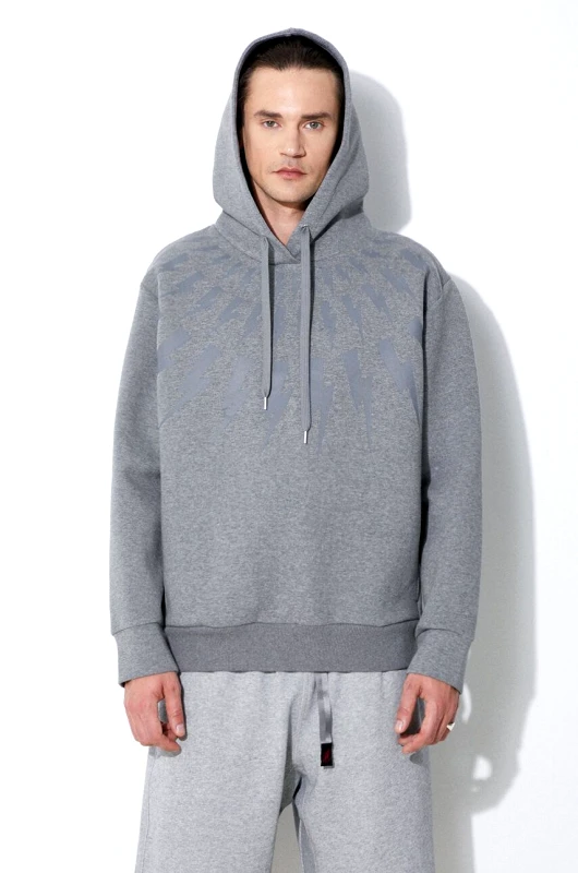 Neil Barrett Μπλούζα Neil Barrett Fairisle Thunderbolt Sweatshirt χρώμα: γκρι, με κουκούλα, MY72186A-Y506-756N
