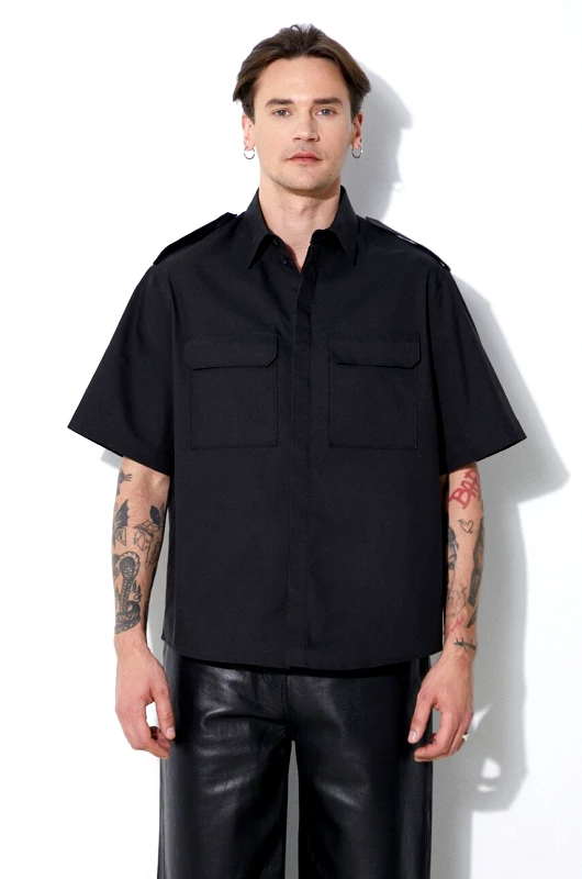 Neil Barrett Πουκάμισο Neil Barrett Loose Military Police Detail Short Sleeve Shirt χρώμα: μαύρο, MY60216A-Y037-001N