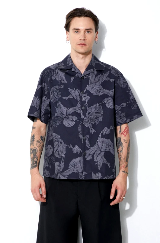 Neil Barrett Βαμβακερό πουκάμισο Neil Barrett Boxy Bold Flowers Print Short Sleeve Shirt ανδρικό, χρώμα: γκρι, MY60214A-Y059-763N