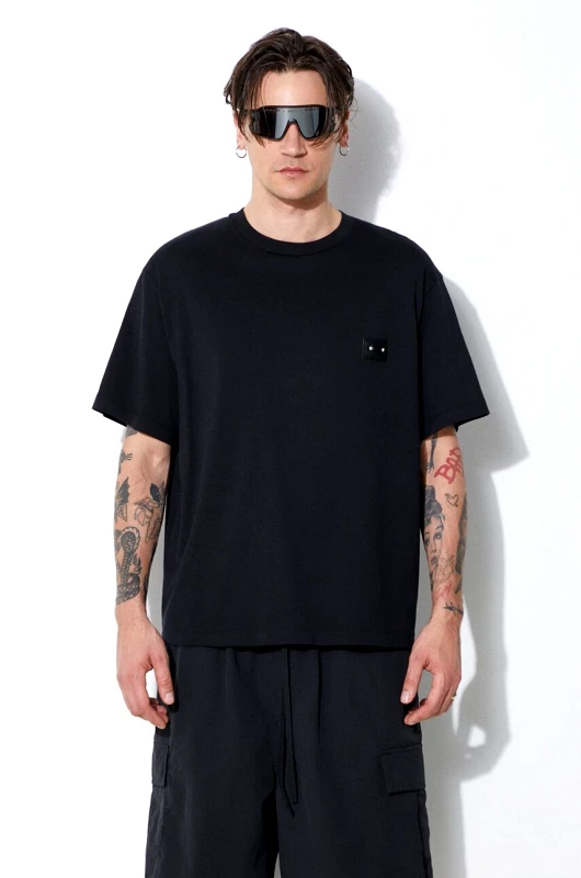Neil Barrett Βαμβακερό μπλουζάκι Neil Barrett Slim Dropped Shoulder Pierced Nipple ανδρικό, χρώμα: μαύρο, MY70144A-Y518-001N