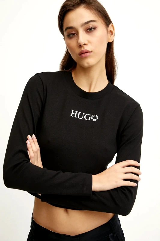 HUGO Blue Μακρυμάνικο Hugo Blue χρώμα: μαύρο, 50537288