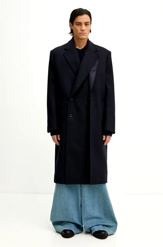 Y/Project Μάλλινο παλτό Y/Project DOUBLE FRONT COAT χρώμα: ναυτικό μπλε, 201CO006