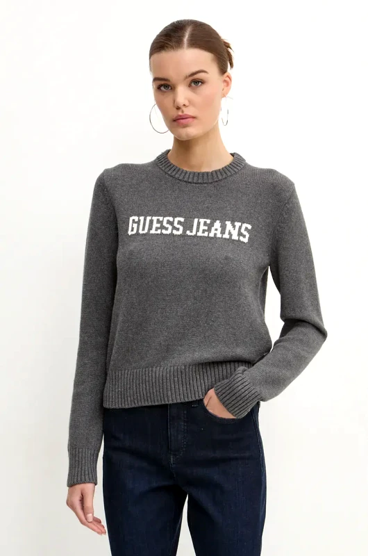 Guess Jeans Βαμβακερό πουλόβερ Guess Jeans χρώμα: γκρι, W4BR10 Z3HM1