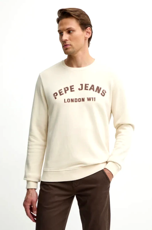 Pepe Jeans Βαμβακερή μπλούζα Pepe Jeans ALDRIDGE CREW χρώμα: μπεζ, PM582738